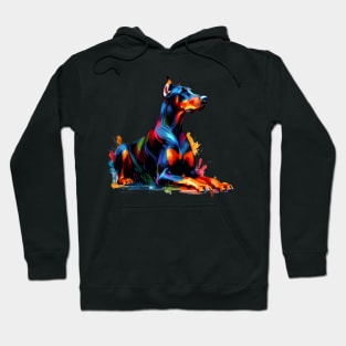 Elegant Doberman Pinscher in Colorful Splash Art Style Hoodie